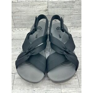 Clarks Cloudsteppers Arla Kaylie Black Fabric Wedge Sandals Womens 7 W 26143178